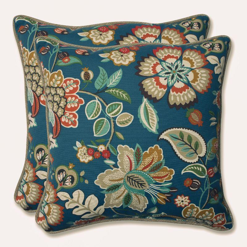 Telfair Peacock Floral Indoor/Outdoor Reversible Throw Pillow (Set of 2)