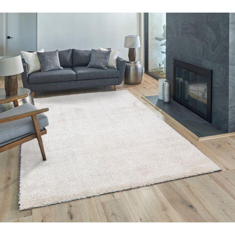 Gertmenian Thayer Solid Ivory Plush Polyester Shag Indoor Area Rug