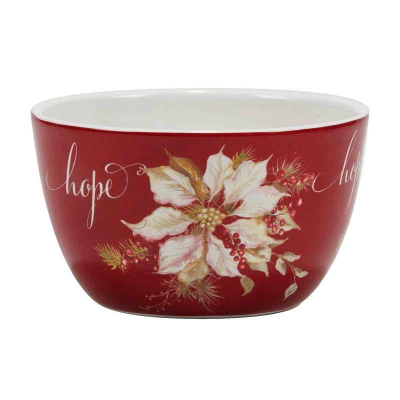 Winter's Joy Red and White Ceramic Holiday Dessert Bowls, Set of 4