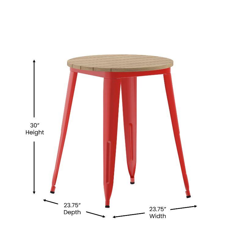 Flash Furniture Declan Commercial Grade Indoor/Outdoor Dining Table, 23.75" Round All Weather Brown Poly Resin Top with Red Steel Base