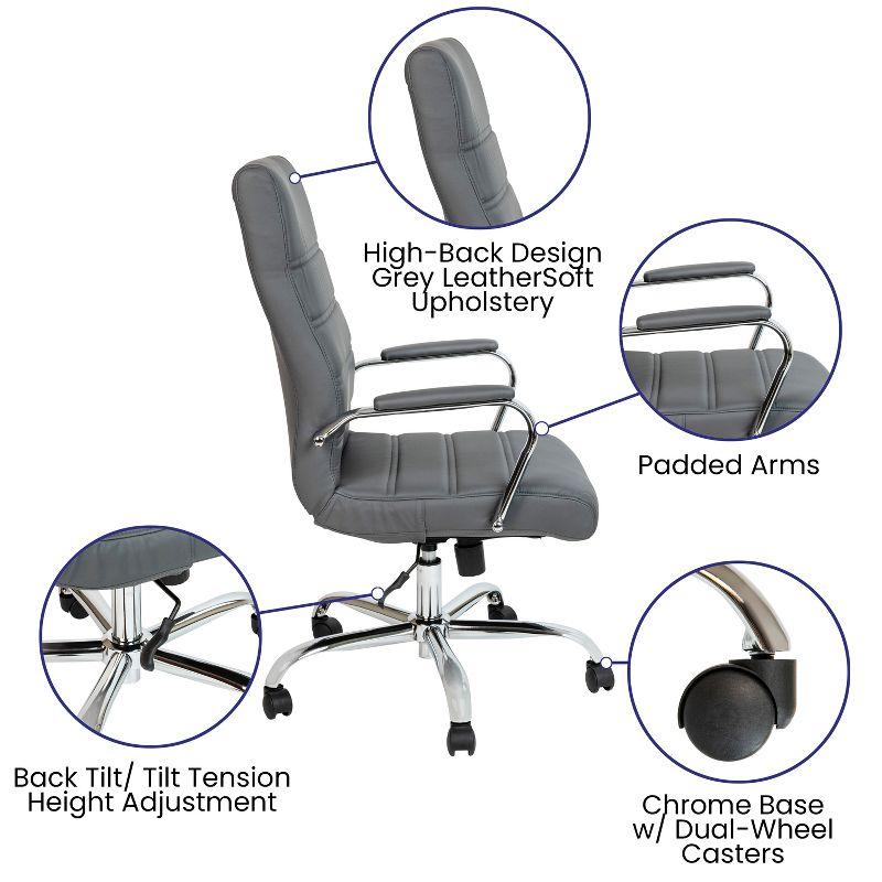 Gray LeatherSoft High-Back Executive Swivel Chair with Chrome Frame