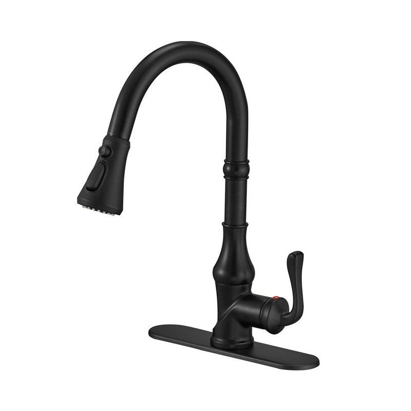 Matte Black Single-Handle Pull-Down Kitchen Faucet with Deck Plate