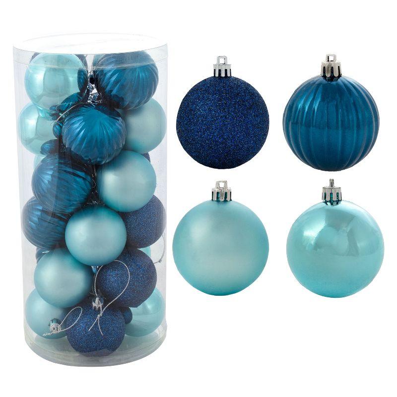 Sunnydaze Indoor Christmas Holiday Tree Shatterproof Merry Medley Ball Ornaments with Hooks - 2" - Turquoise and Blue - 24pc