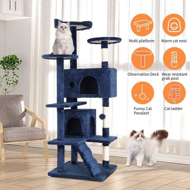 FDW 54in Cat Tree Tower​​ Multi-Level Scratching Post & Play House for Indoor Cats/Kittens, Navy Blue