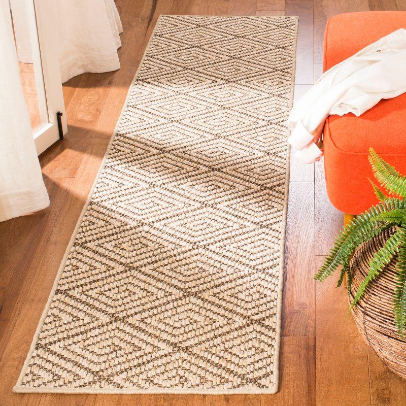 Beige and Brown Geometric Sisal Runner Rug, 2' x 8'