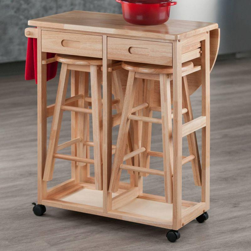 Winsome 3pc Burnett Space Saver Set Beech: Compact Folding Table with 2 Stools, Wood Frame