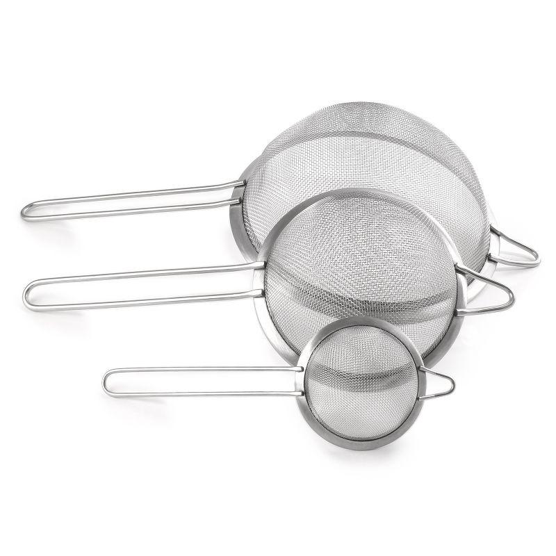 BergHOFF Essentials 18/8 Stainless Steel Fine Mesh Strainer, Long, Ergonomically Designed Handle, Dishwasher Safe