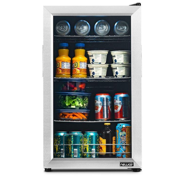 Newair 100 Can Beverage Fridge With Glass Door, Small Freestanding Mini Fridge In Stainless Steel