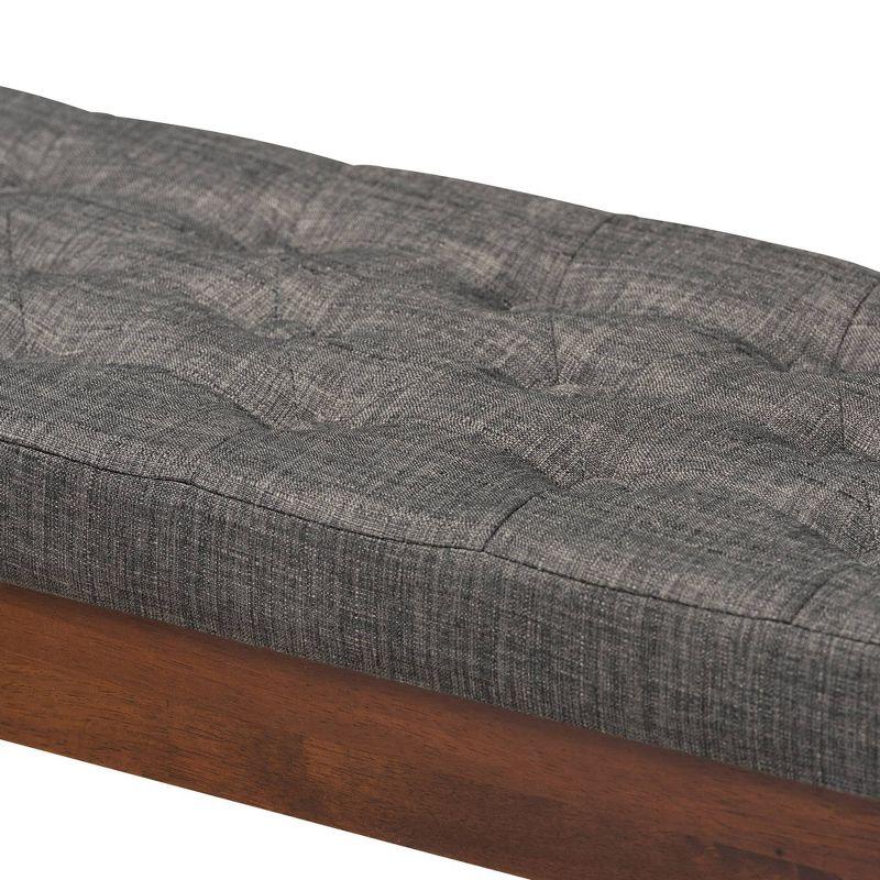 Alona Mid-Century Grey Fabric and Walnut Wood Dining Bench