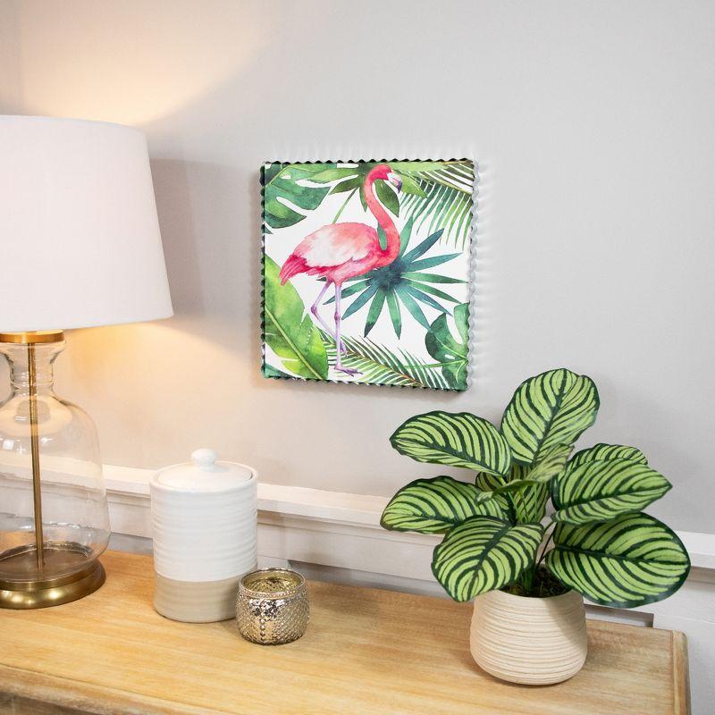 Pink Flamingo Tropical Canvas Wall Art with Metal Frame