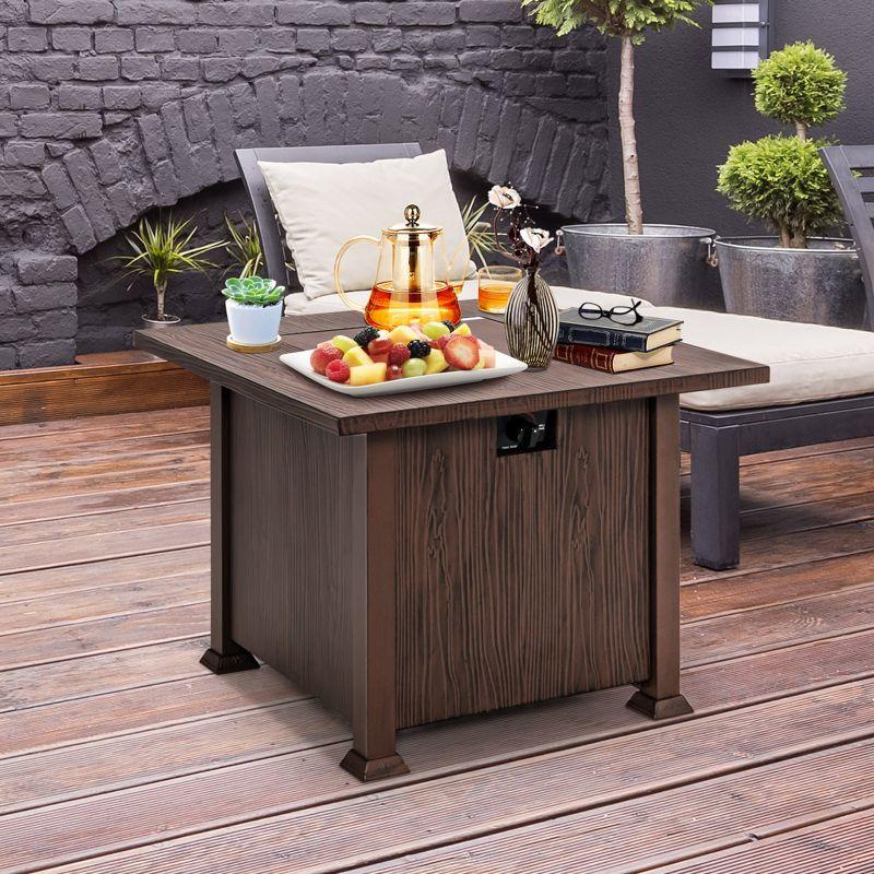 Tangkula 32" Propane Fire Pit Table 50,000 BTU Outdoor Propane Gas Fire Table with Wood-like Tabletop Lid and Lava Rocks with PVC Cover