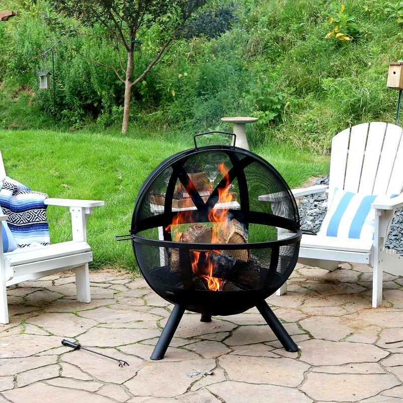 Sunnydaze Outdoor Portable Camping or Backyard Flaming Sphere Ball Fire Pit with Built-In Spark Screen - 30" - Black