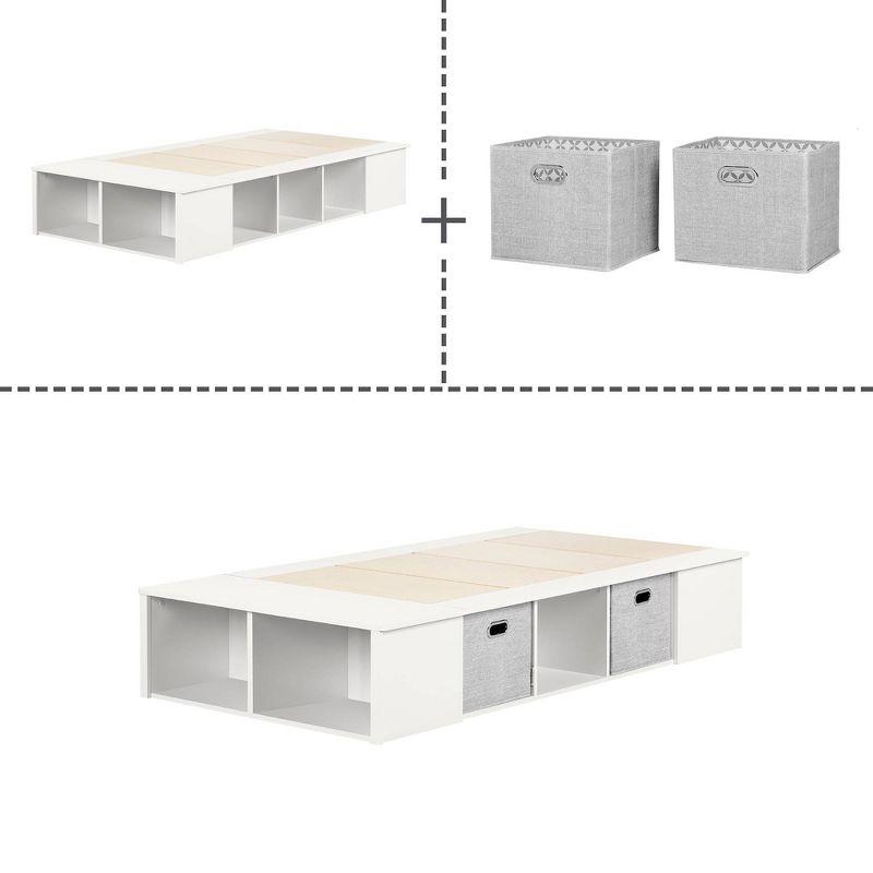 Twin Flexible Platform Kids' Bed with baskets   Pure White  - South Shore