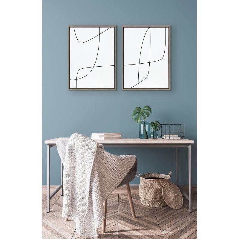 Kate and Laurel Sylvie Modern Line Abstract 3 and 4 Black and White Framed Canvas by The Creative Bunch Studio, 2 Piece 18x24, Gray