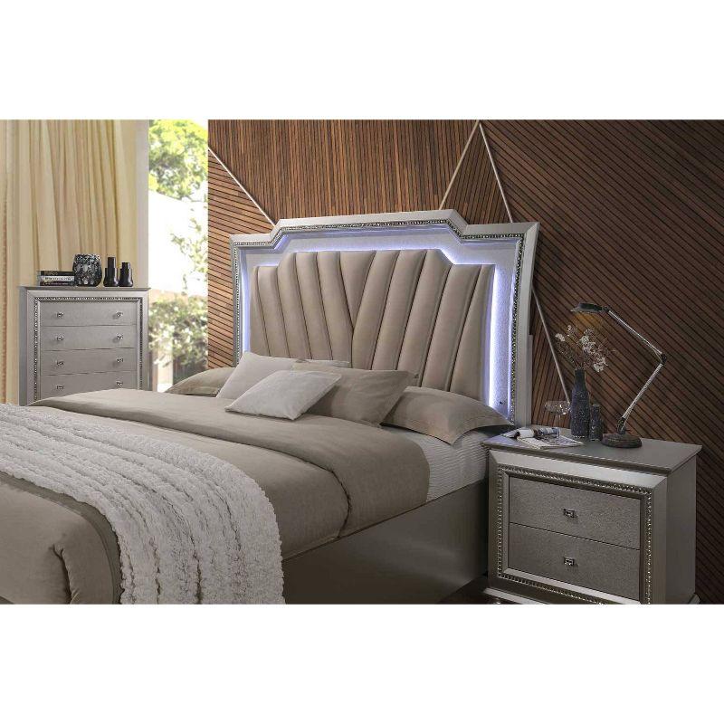 Queen Kaitlyn Bed with LED Headboard Faux Leather/Champagne - Acme Furniture: Glam Style, Storage Drawers, No Box Spring Needed