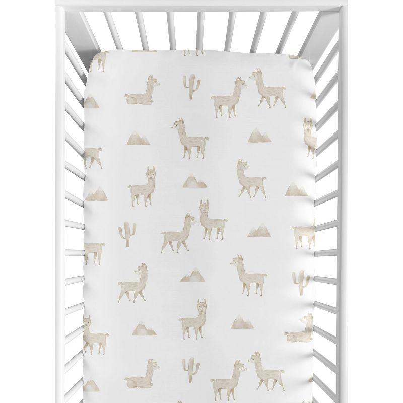 Taupe and White Boho Llama Print Microfiber Crib Sheet