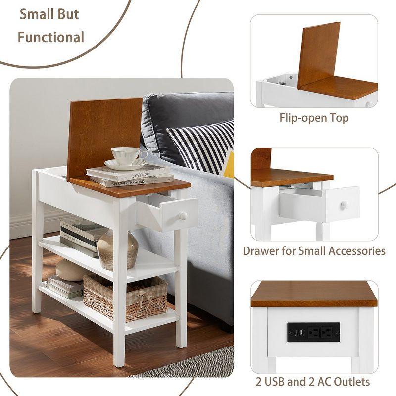 White and Brown MDF Narrow End Table with Charging Station