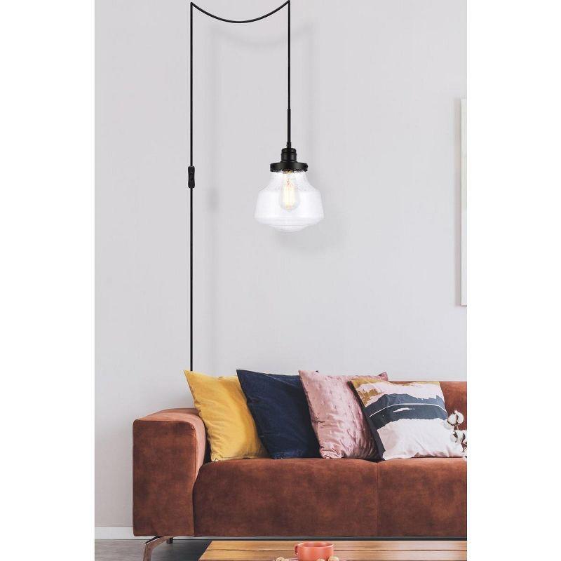 Elegant Lighting Lyle 1 light Black and Clear seeded glass plug in pendant