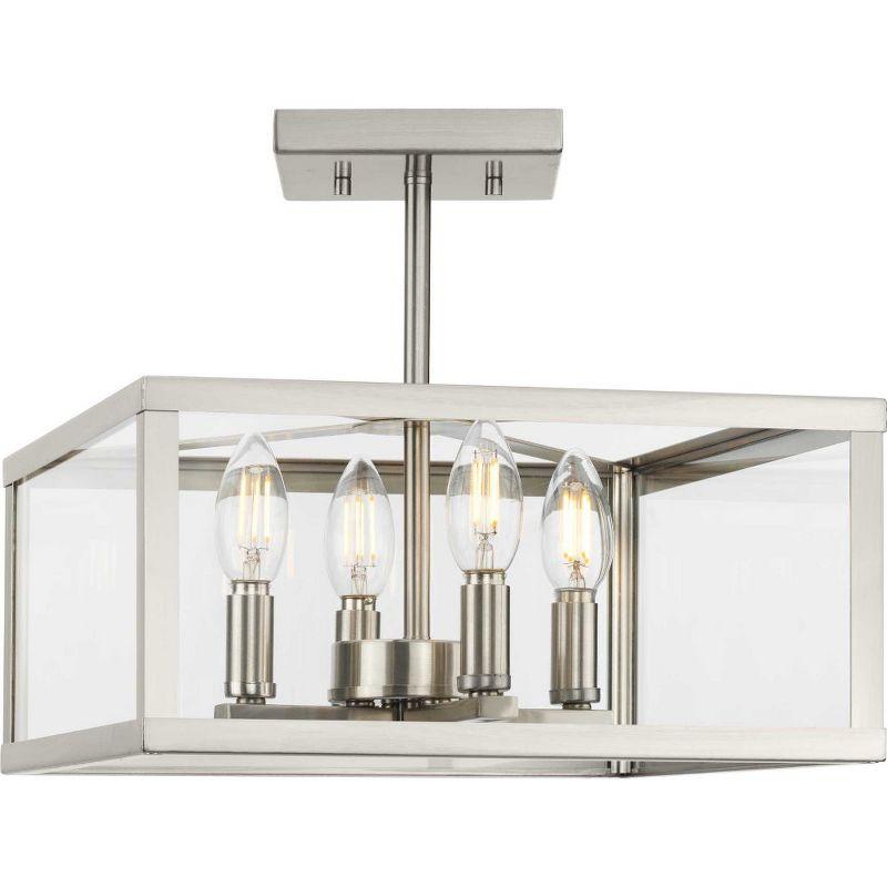 Progress Lighting Hillcrest 4-Light Semi-Flush Mount in Matte Black with Clear Beveled Glass Panels