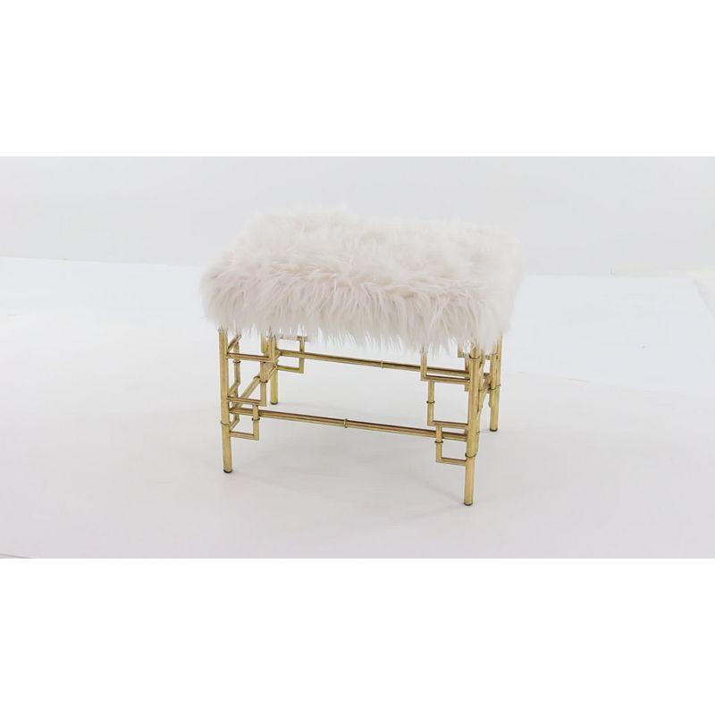 Chic Gold Metal & White Faux Fur Accent Stool