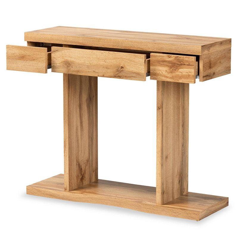 Otis Wood 3 Drawer Console Table Oak Brown - Baxton Studio: Sleek Storage, Modern Design, Space-Saving