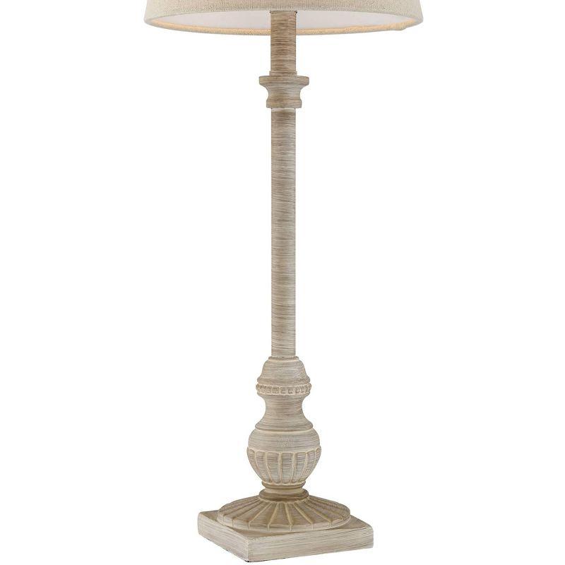 Regency Hill Loreno Traditional Buffet Table Lamps 24" High Set of 2 Whitewashed Oatmeal Linen Drum Shade for Bedroom Living Nightstand Family Room