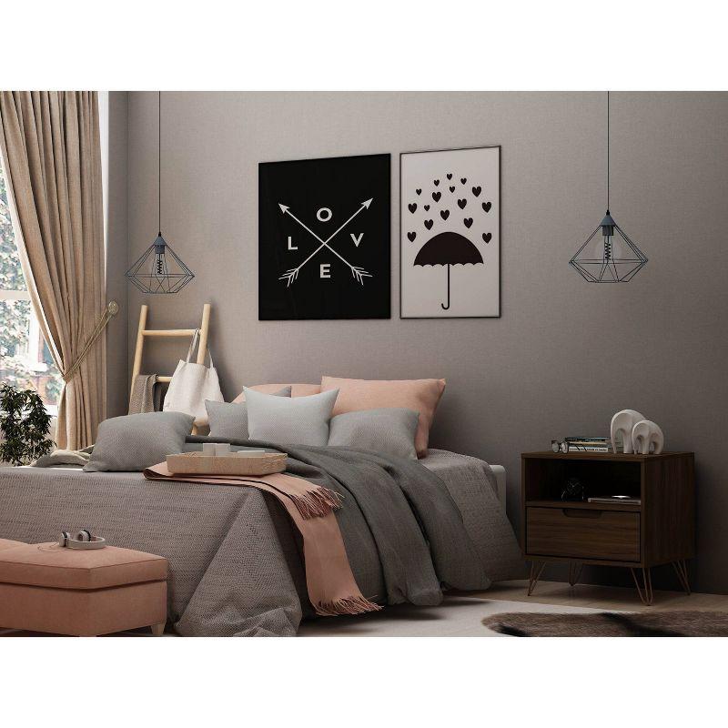 1.0 Rockefeller Nightstand Brown - Manhattan Comfort: Modern Bedside Table with Storage, Shelving & Metal Glides