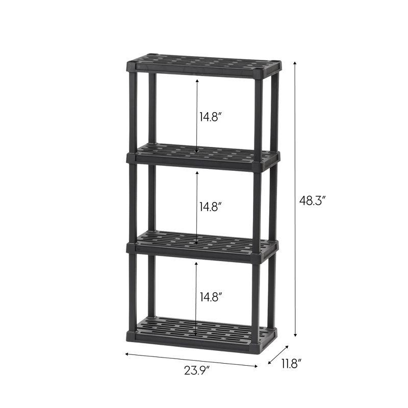 IRIS USA 4-Tier Shelving Unit, 48" Fixed Height, Medium Storage Organizer 24"W x 12"D x 48"H, Made with Recycled Materials, Black