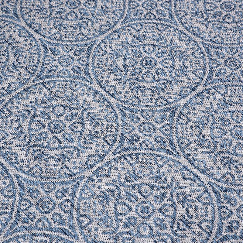 World Rug Gallery Transitional Floral Circles Textured Flat Weave Indoor/Outdoor Area Rug - BLUE 5' X 7'