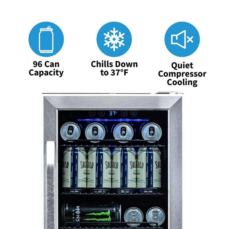 Newair 15" Built-in 96 Can Beverage Fridge in Stainless Steel with Precision Temperature Controls