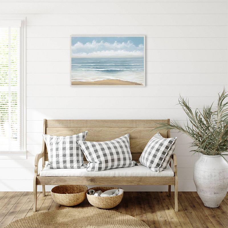 33"x23" Smooth Beach Waves by Bruce Nawrocke Framed Canvas Wall Art Print White - Amanti Art