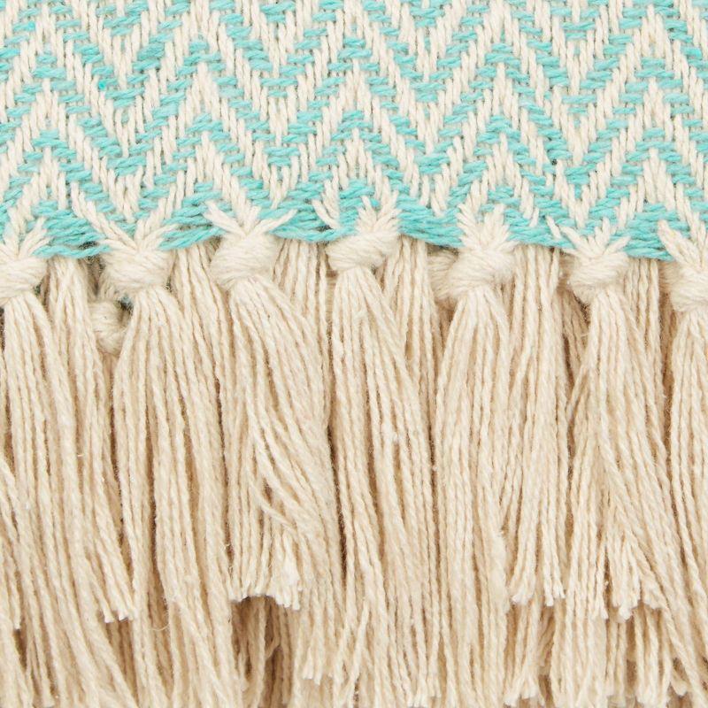 Aqua Handloom Chevron Cotton Throw Blanket with Fringe