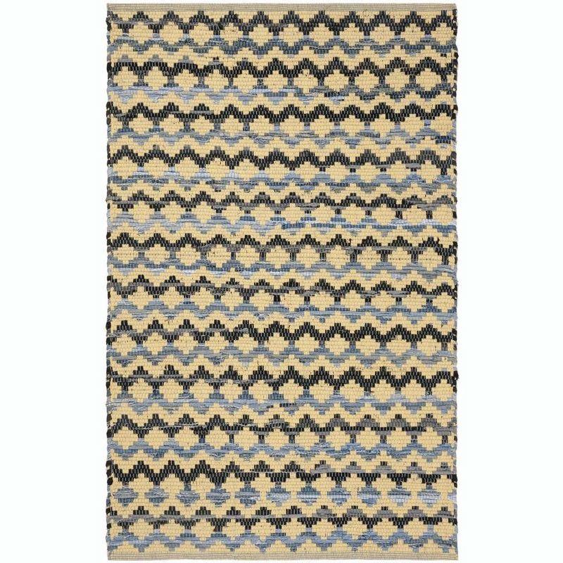 Annia Geometric Handmade Flatweave Cotton Gold/Blue/Black Area Rug