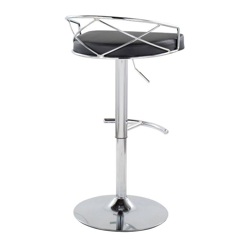 Set of 2 Charlotte Adjustable Barstools Chrome/Black - LumiSource: Rounded Back, Swivel Seat, Metal Frame, Faux Leather