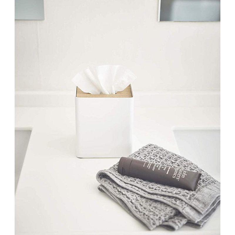 Yamazaki Home Yamazaki Home Square Reusable Tissue Box Cover Metal Container Case With Natural Wooden Lid,, Steel