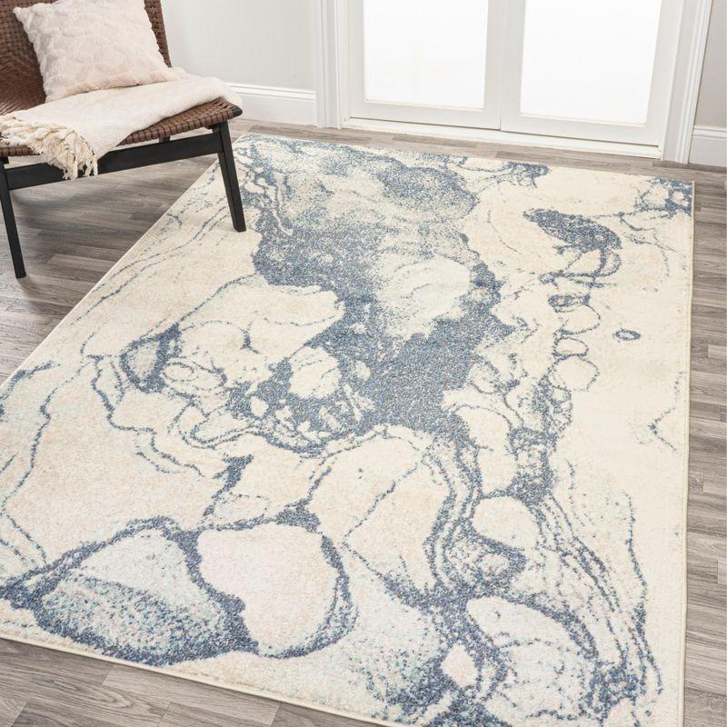 8' x 10' Marmo Abstract Marbled Modern Area Rug, Blue/Cream - JONATHAN Y