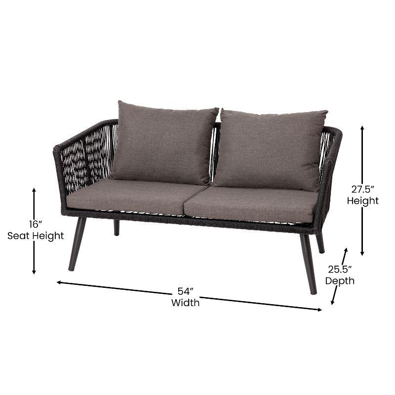 Flash Furniture Kierra Black All-Weather 4-Piece Woven Conversation Set with Gray Zippered Removable Cushions & Metal Coffee Table