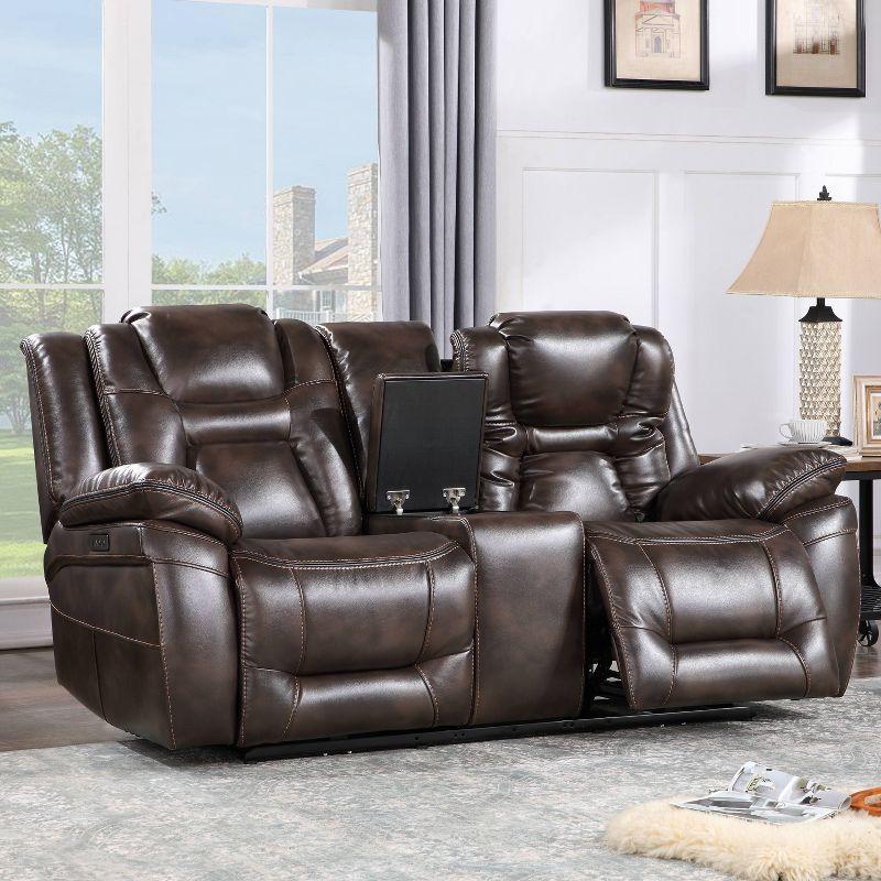 Oportuna Dual Power Console Loveseat Brown - Steve Silver Co.