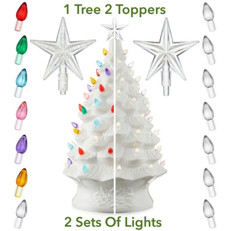 24" Hand Painted Ceramic Christmas Tree, Pre-Lit Tree with Star