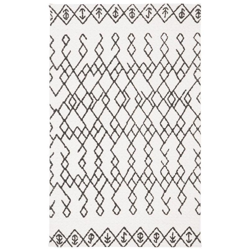 Ivory and Black Geometric Cotton Flat-Weave Area Rug