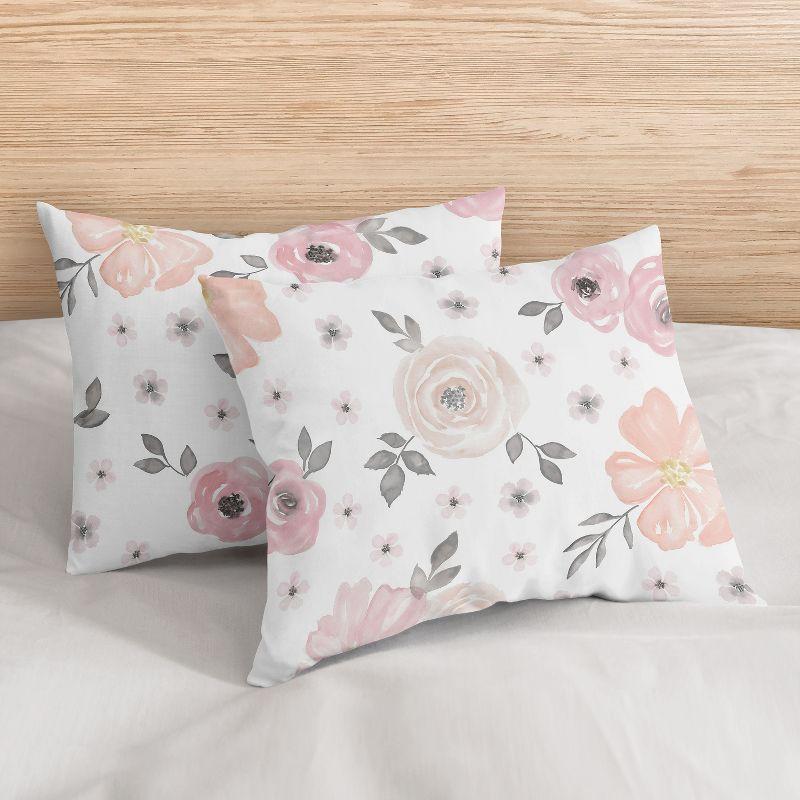 Sweet Jojo Designs Queen Duvet Cover and Shams Set Watercolor Floral Pink and Grey 3pc