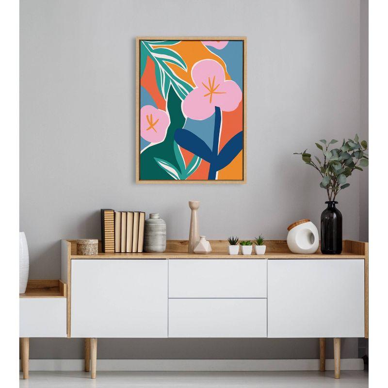 Colorful Abstract Floral Canvas Wall Art with Natural Frame