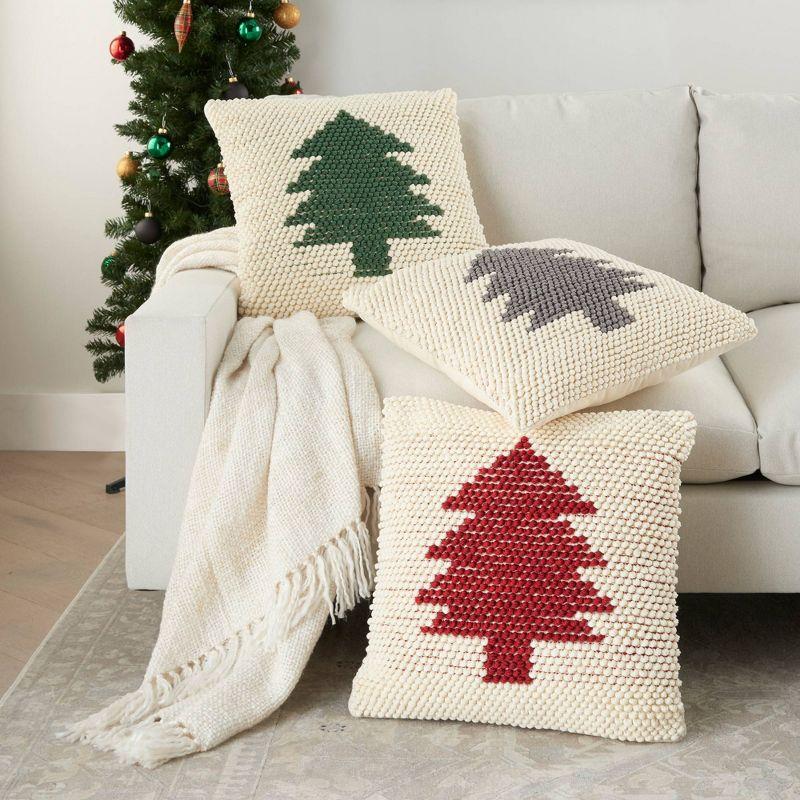 20"x20" Oversize Xmas Tree Loops Square Throw Pillow Ivory/Gray - Mina Victory: Handcrafted, Cozy, Indoor Decor