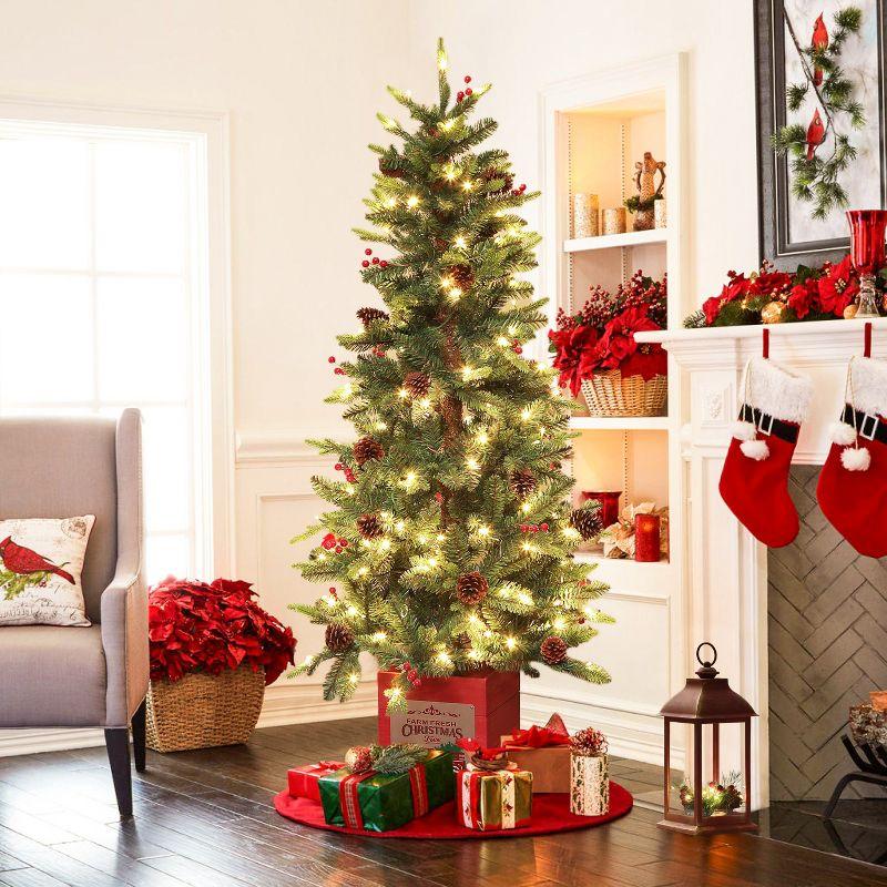 LuxenHome Lighted Berry and Pinecone Rustic Red Lantern Holiday Decoration, Tabletop and Centerpiece, Battery-Operated