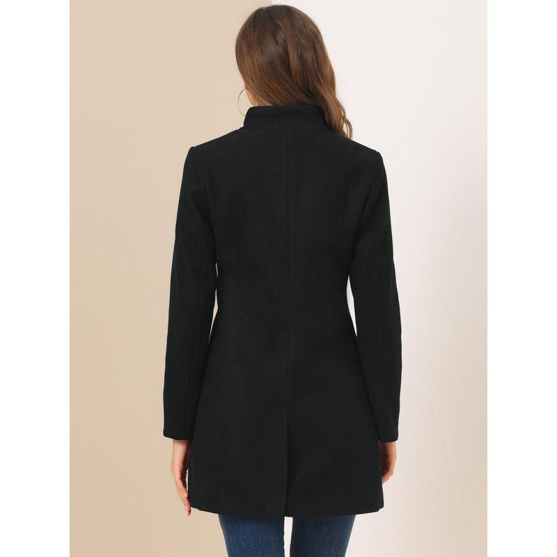 INSPIRE CHIC Women's Winter Stand Collar Single Breasted Mid-thigh Long Overcoat