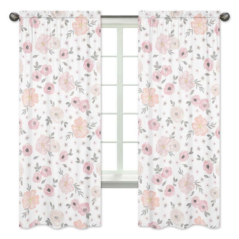 Watercolor Floral Semi-Sheer Rod Pocket Curtain Panels (Set of 2)