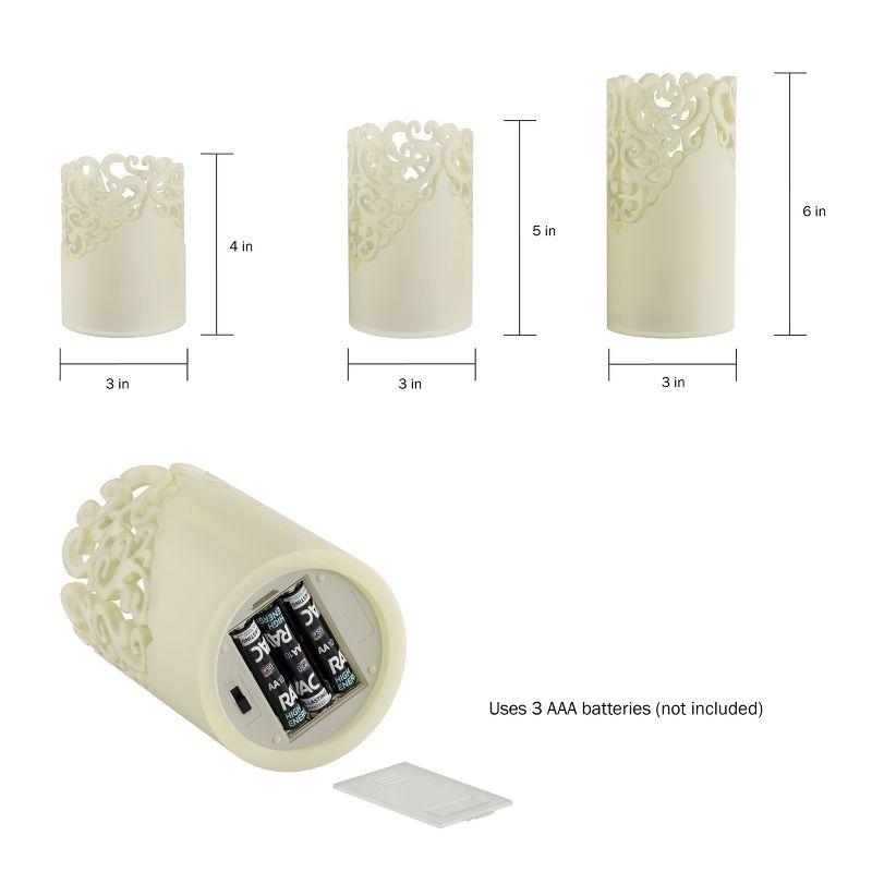 Remote Control LED Candles - Set of 3 Battery-Operated Realistic Flameless Pillars with Lace Details and Vanilla-Scented Wax by Lavish Home