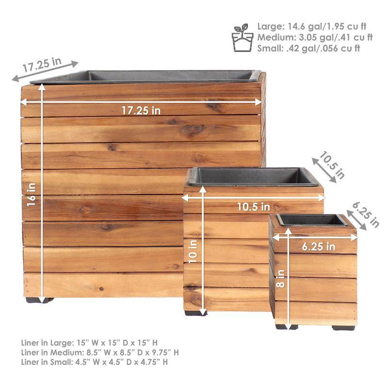 Sunnydaze Indoor/Outdoor Square Acacia Wood Planter Box with Plastic Liner - 3pk - Light Brown Stain