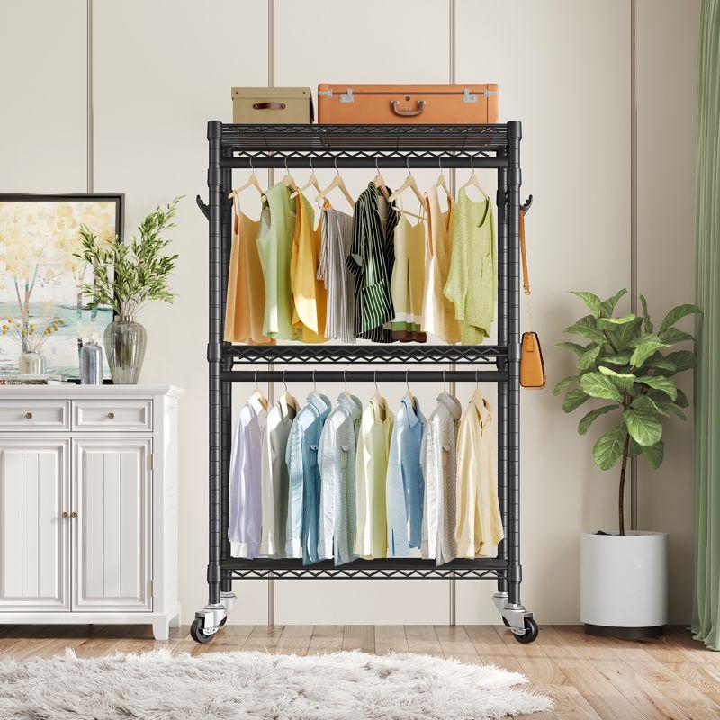 VIPEK V12 Medium Heavy Duty Rolling Garment Rack 3 Tiers Clothes Rack Freestanding Wardrobe Closet Storage Rack