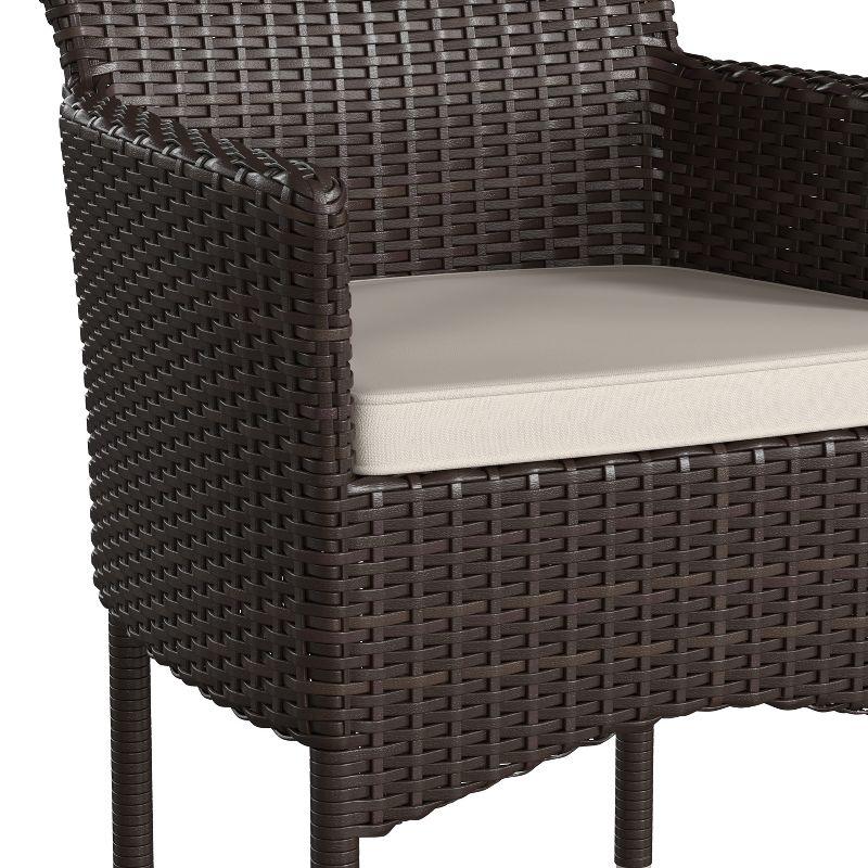 Flash Furniture Maxim Modern Espresso Wicker Patio Armchairs for Deck or Backyard, Fade and Weather-Resistant Frames and Cream Cushions-Set of 2